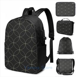 Backpack Graphic Print Elegant Golden Black Japanese Seamless Pattern USB Charge Men School Bags Women Bag Travel Laptop