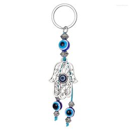 Keychains Vintage Blue Evil Eye Hamsa Hand Bead Keychain Keyring For Women Men Hollow Turkish Fatima Tassel Bag Car Phone Jewellery