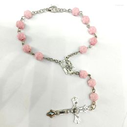 Charm Bracelets Pink Rose Flower Prayer Beads Adjustable Pendant K3KF