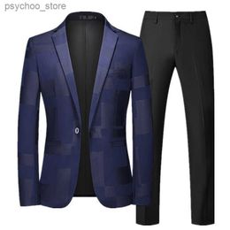 2023 New Men Business Casual Suit 2 Piece Large Size 6XL-S Fashion Men's Prom Party Groom Print Dress Set Male Blazers and Pant Q230828