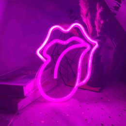 Mouth Lip Neon Light Sign LED Angel Wings Sexy Lips Lamp Decoration Table Room Shop Wall Party Gift USB Battery Case Powered HKD230825