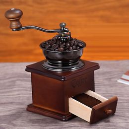 Manual Coffee Grinders Grinder Vintage Retro Hand Crank Wooden Highquality Metal Bean Mill Kitchen Gadgets 230828