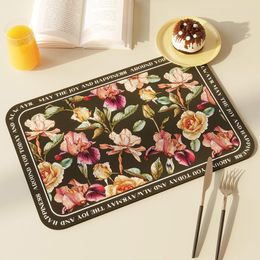 Table Mats Retro American Hand-Painted Mat Printing Flowers PVC Placemat Waterproof Oilproof Heat Insulation Pad Dinning Room Decor