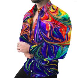 Men's Casual Shirts Fashion Men Single Breasted Shirt Print Long Sleeve Tops Clothing Hawaii Party Cardigan