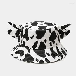 Berets Wide Brim Fisherman Hat Cow Print Bucket With Horns Ears Gift For Girls Boys