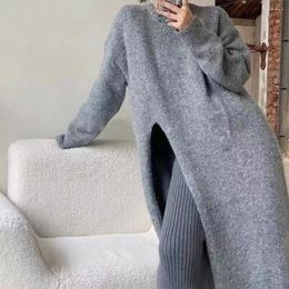 Women's Sweaters Knitting Sweater 3D Cutting O-Neck Side Hem Fashion Women Jumper Female Clothing Dress