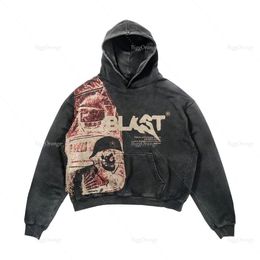 Men's Hoodies Sweatshirts Retro Y2K Hoodie Coats Streetwear Gothic Casual Alphabet Blast Print Pattern Skull Fashion Hoodie Men Harajuku Men Clothing 230826