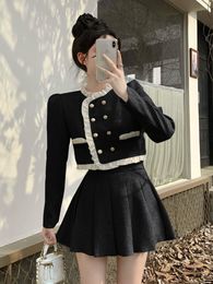 Two Piece Dress High Quality French Vintage Small Fragrance Set Women Short Jacket Coat Pleated Skirt Korean Sweet 2 Suits 230828