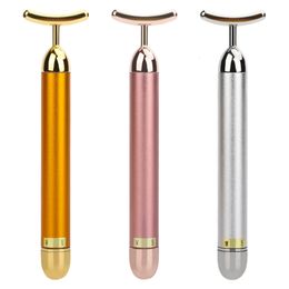 Face Massager 24k Golden Roller Massager T Shape Vibrating Face Lifting Energy Beauty Bar Body Skin Massage Device Face Care Tools 230826