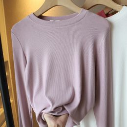 Women's T Shirts 2023 Autumn Women Cotton T-shirt Long Sleeve O Neck Blue Top Female Solid Base Casual Tees Korea Tshirt Black White Pink