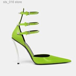 New Summer Dress High-end Metal Stiletto Sandals Pointy Catwalk Fashion Single Shoes Sexy Nightclub Party Wedding High Heels T2308 8818f