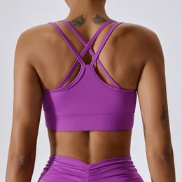 Yoga Outfit CUTIES Double Strap Ruched Sports Bra Women Crisscross Gym Fitness Top Push Up Workout Vest Bralette Underwear Active Wear