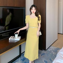 Work Dresses Summer Elegant OL Two Piece Set Women Single-Breasted Solid Square Collar Cropped Top High Waist A-Line Long Skirt Suits