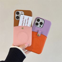 Luxury Brand Phone Case European American Fashion Apple 14promax 13pro 12 Button Card Holder Cases Contrast Colour Leather Cellphone Covers