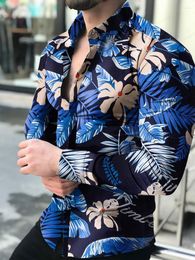 Men's Casual Shirts Tropic Plant Flowers Men Fashion Shirt Long Sleeve Hawaiian Cuba Beach Blouse Clothing Button Up Camisa Male