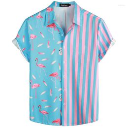 Men's Casual Shirts Hawaiian Summer Bicolor Casuald Short Sleeve Printing Pattern Clothing Lightweight Button-down Male Shirt Oversized