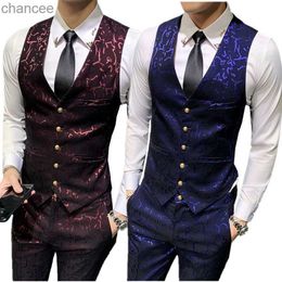 Men's Gold Stripe 2 Piece Sets (Vest + Pants) Blue Red Green Trousers and Vest Wedding Business Men Suits HKD230828