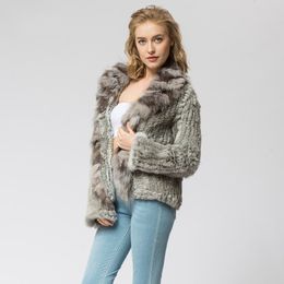 Womens Fur Faux CR072 Knitted Real Rabbit Coat Overcoat Jacket With Collar Russian Winter Thick Warm Genuine 230828