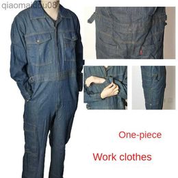 Protective Clothing Denim Overalls Men's Summer Thickened Caped Work Auto Repair Paint Full Body Wear-resistant Dustproof One-piece Suit Jupsuit HKD230826