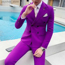 Exquisite Korean Version Slim Men's Wedding Groom Best Man Dress Suit Men's Dance Party Business Casual Two-breasted Suit 2-pcs Q230828