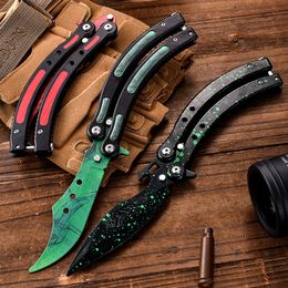 Wholesale Titanium Rainbow color Stainless Steel knives training butterfly knife game dull tool no edge
