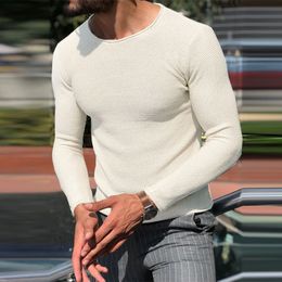 Mens Sweaters Sweater Slim Elastic Knit Pullovers Fall Casual Solid Colour Knitted Basic Tops Men Leisure O Neck Long Sleeve 230828
