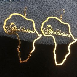 Hoop Huggie Personality Custom Name Earrings Africa Map Pendant Stud Ear Stainless Steel For Women Hiphop Jewellery Anniversary Gift 230828