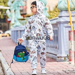 Clothing Sets Jumping Meters Hot Selling Boys Girls Hooded Clothing Sets Dinosaurs Print Autumn Winter Kids Outfits Hooded Sweatpants Suit x0828