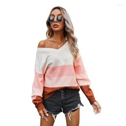 Women's Sweaters Knitted Women Autumn Winter Long Sleeve Casual Striped Pullover Sexy V Neck Plus Size Knitwear 2023 Jumpers CL669
