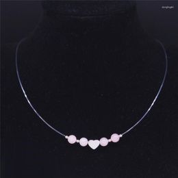 Pendant Necklaces 2023 Stainless Steel Pink Crystal Heart Necklace Women Silver Color Fishing Line Chain Jewelry Moda Mujer N202349