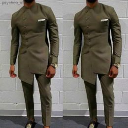 Vintage African Clothing For Men Men's Long Wedding Suit Men Attire Groom's Suit Slim Blazers Fit Mens Coat Jacket +Pants Q230828