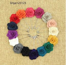 Lapel Flower Man Woman Camellia Handmade Boutonniere Stick Brooch Pin Men's Accessories in 18 Colours