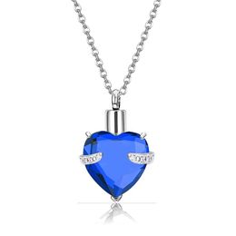 Pendant Necklaces Crystal Heart Shape Cremation Jewelry Memorial Urn Necklace For Ashes Stainless Steel Ash Holder Keepsake Charms Dro Dh1Do