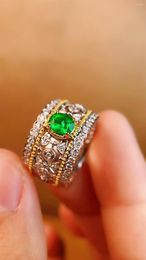 Cluster Rings 5053 GUILD Solid 18K Gold Nature Green Emerald 0.41ct For Women Birthday's Presents Fine Jewellery