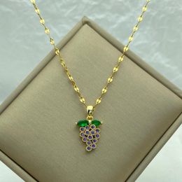 Pendant Necklaces Gold Plated Colour Stainless Steel For Women With A Small Fruit Purple Grape Fashion Jewellery In
