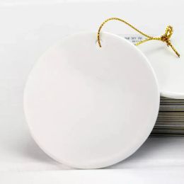 Sublimation Blanks Ornament Ceramic 3 Inch Round Pendants for Christmas Tree Home Decorations Party Favour FY5002