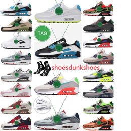 2024 Designer Mens 90 Sports Shoes Triple White Black Red 90s Womens Wolf Grey Polka Dot Infrared Total Laser Blue Airs Hyper Grape Royal Trainer Sneakers size 13