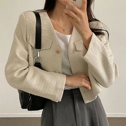 Womens Wool Blends Korean Fashion Casual Tweed Jacket For Women Autumn Winter High Street French Small Fragrance Short Coats Outerwear Jaqueta 230828