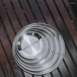 Plates Round Outdoor Picnic Tableware Container Stainless Steel BBQ Dishes Camping Multi-functional Dinner Kitchen Plate