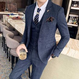 Groom Dress Suits Men High Quality Plaid Wedding Sets Tuxedos Single Button Slim Fit Business Dress Men Formal Wear Suits 5XL Q230828