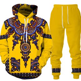Men's Hoodies Sweatshirts Retro Trendy Mens Autumn Spring Ethnic Style Folk-Custom Hooded Pullover Trousers Set Casual Loose Couple Traditional Clothing 230829
