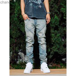 Distressed Vintage Yellow Jeans Men's Summer Straight Leg Pants High Street Skinny Jeans Men Y2k Mens Jeans R69 HKD230829