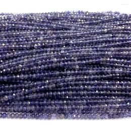 Loose Gemstones Veemak Natural Clear Purple Blue Iolite Faceted Rondelle Small Beads 2.5-3x3.5-4mm