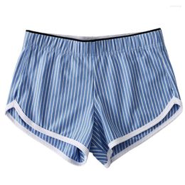 Underpants Sexy Men Cotton Stripe Home Boxer Briefs Convex Pouch Underwear Horts Trunks Elastic Wicking Male Panties