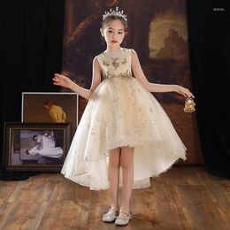 Girl Dresses Luxurious Appliques O-Neck High-Low Sleeveless Zipper Back Sequins Kids Party Communion For Weddings A2133