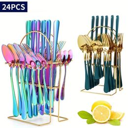 Dinnerware Sets 24pcsset Cutlery Spoon Salad Fork Steak Knife Meal Washable Dessert Stainless Steel Tableware For Restaurant 230828