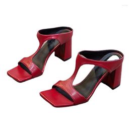 Dress Shoes Novelty Women's High Heels Summer Slippers Fashion Versatile Solid Color Medium Thick Heel Square Toe Sandals Pumps Zapatos