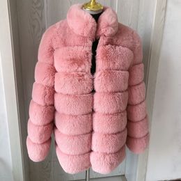 Womens Fur Faux Jacket Winter Warm Coat Plus Stand Collar Pink Ladies 70cm Long Sleeve Fluffy 230828