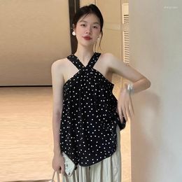 Women's Blouses Clothland Women Elegant Dot Black Blouse Halter Sleeveless Backless Shirt Summer Chic Casual Tops Blusa Mujer WA183