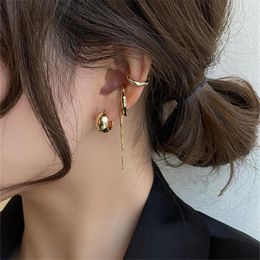 Backs Earrings Y2K Style Chain Tassel Clip For Women Sparkling Rhinestones Hollow Irregular Metal Ear Cuffs Accessorie Fashion Jewelry
